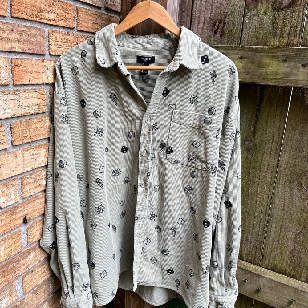 Forever 21 Corduroy Shacket Olive Casual Button Down Shirt